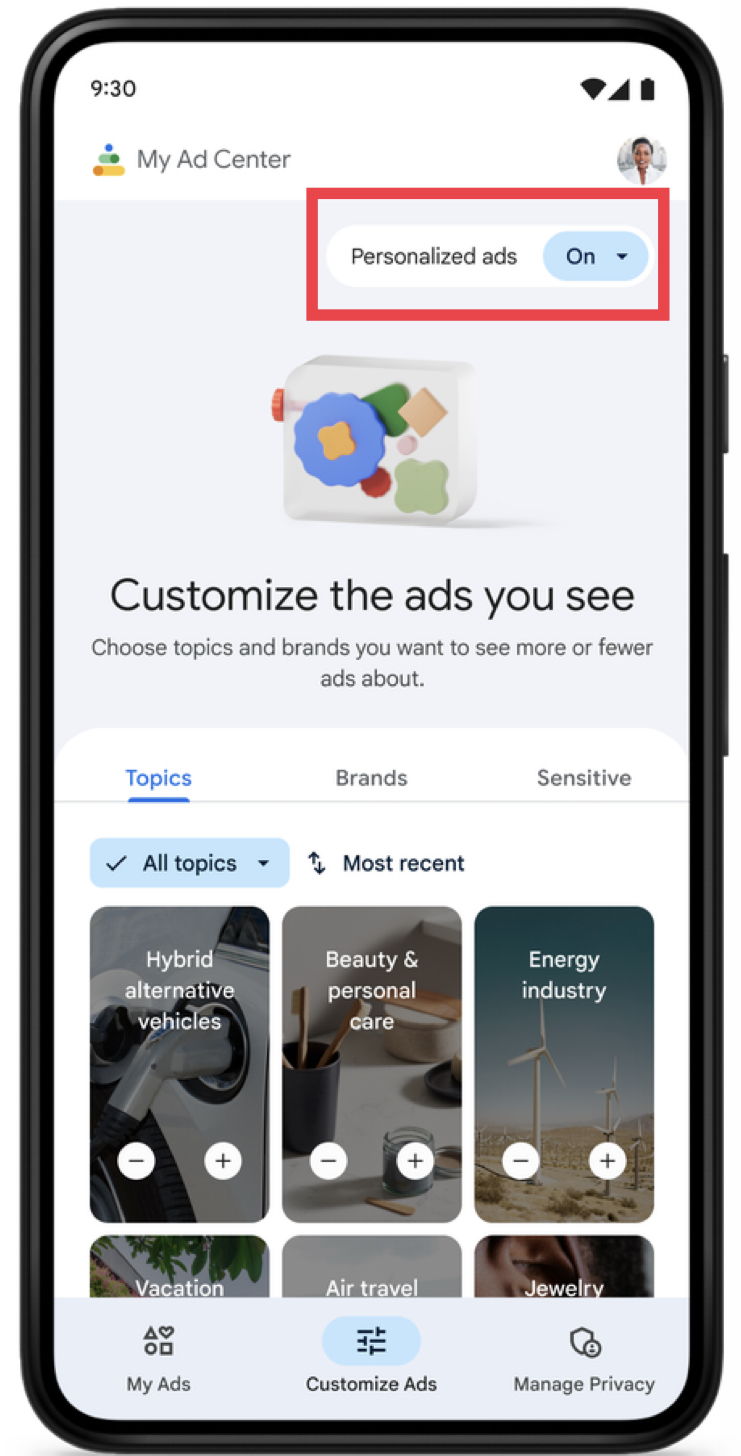 Google le permite deshabilitar los anuncios dirigidos &  Mantener búsquedas personalizadas
