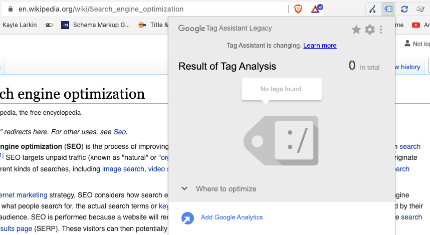 Wikipedia no usa el ejemplo de Google Analytics