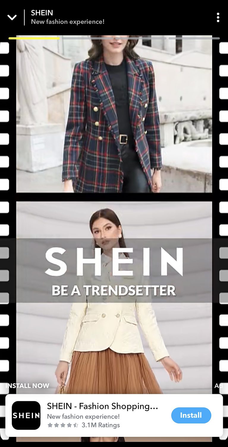 Ejemplo de publicidad de Snapchat de SHEIN