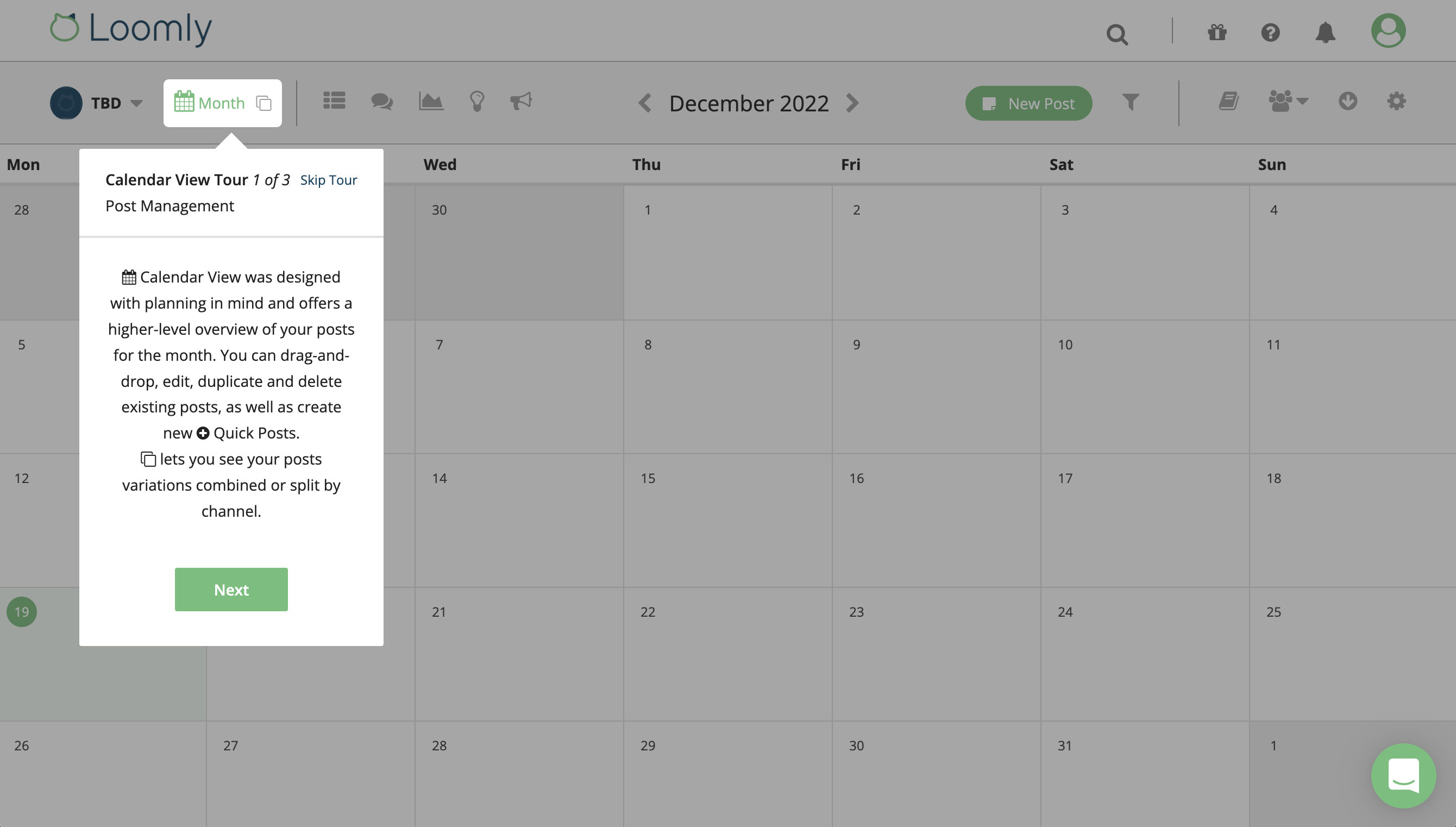 Calendario de contenido de Loomly