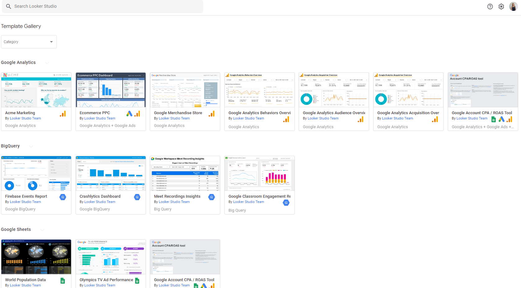 Looker Studio provides many dashboard templates to get you started.