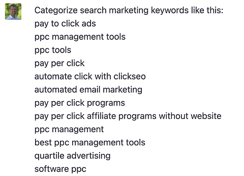Categorize search marketing keywords
